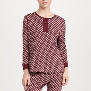 THE GREAT. The Sleep Long John Henley Pajama Top in Maroon Frost Floral 3/Large